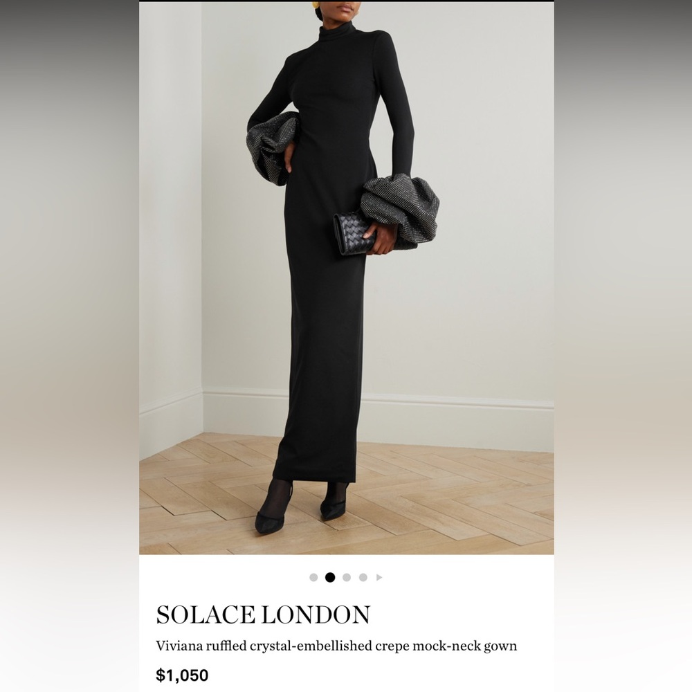 Solace London Viviana ruffled crystal embellished crepe mock neck gown
